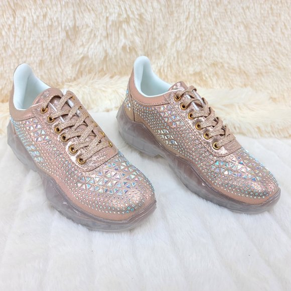 NWT Size 8/8.5 Iridescent Rhinestone and beaded Lace Up Sneakers - Picture 6 of 13